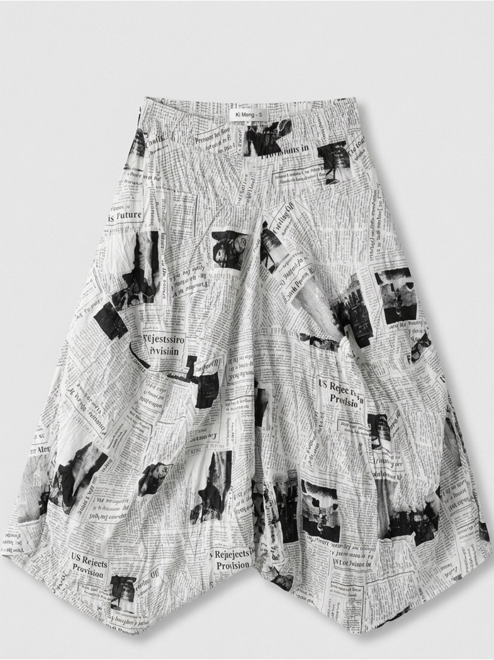 NWOT Ki Meng Newspaper Print Drop Crotch Harem Pants S Y2K Lagenlook - Picture 2 of 13